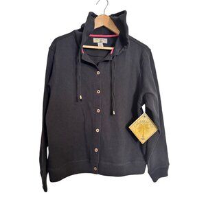 Caribbean Joe Knit Hoodie Button Up Size Medium Navy Blue Pockets NWT